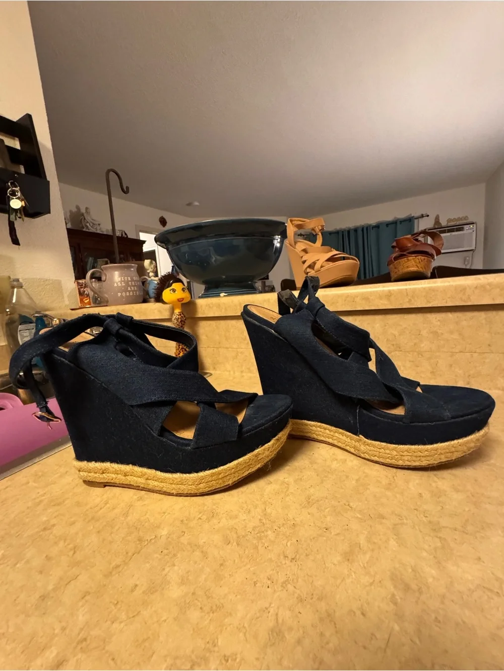 Women’s Navy Espadrille Wedge Sandals with Wrap Straps Size 10